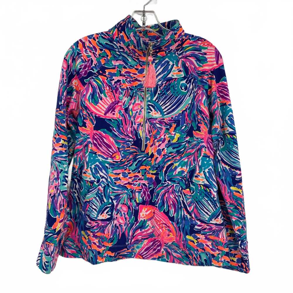 Lilly Pulitzer Blue Pink Long Sleeve Tee Quarter Zip | Womens M